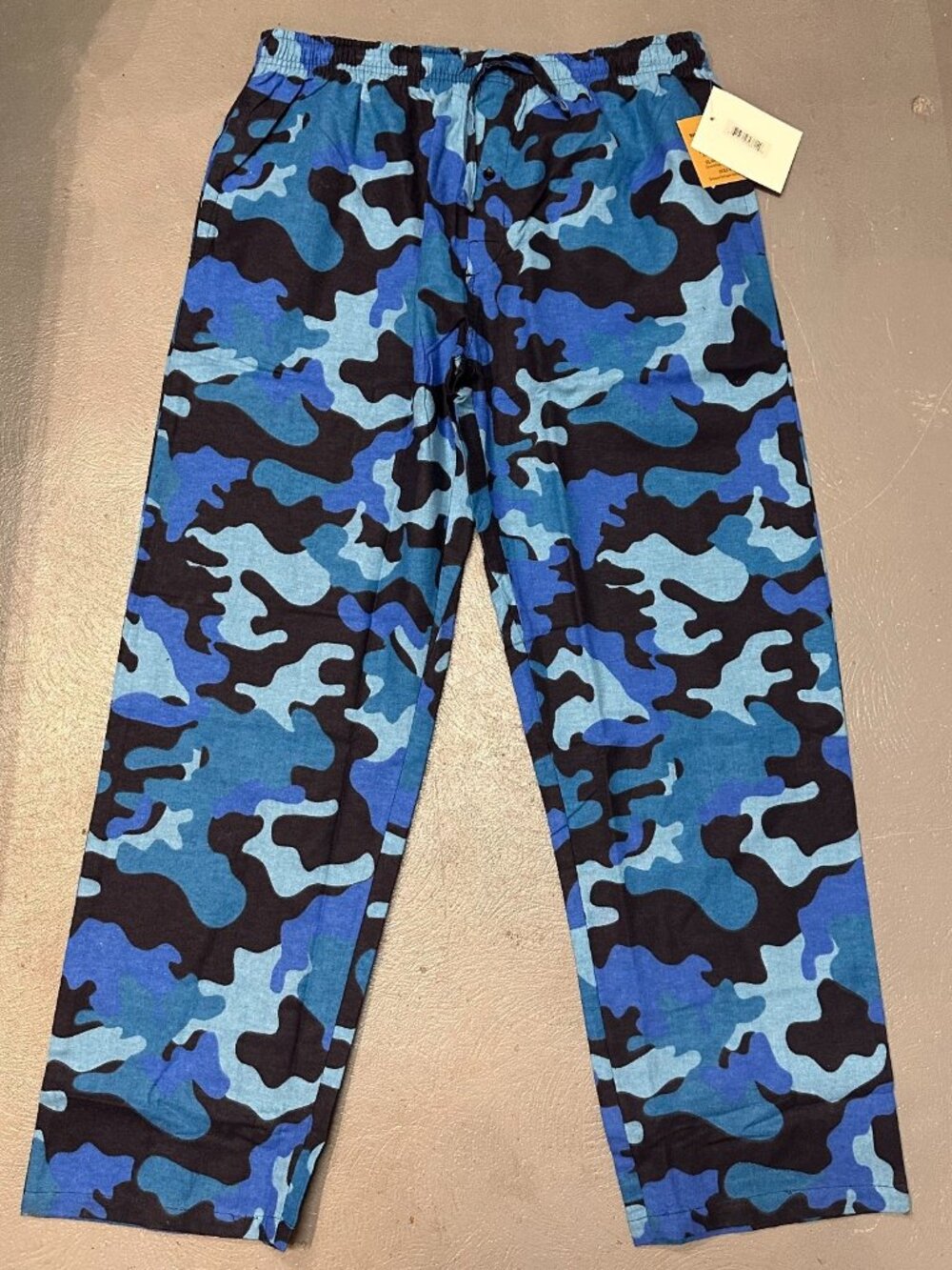 3/$30 Mens Cotton Flannel Pajama Pants Size Large Blue Camo Elastic Waist